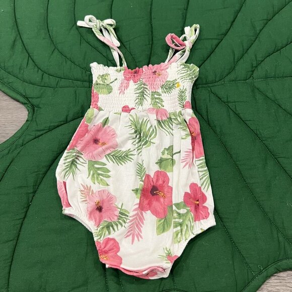 Angel Dear Bamboo 6-12M Hibiscus Frog Smocked Bubble Romper - Picture 2 of 5